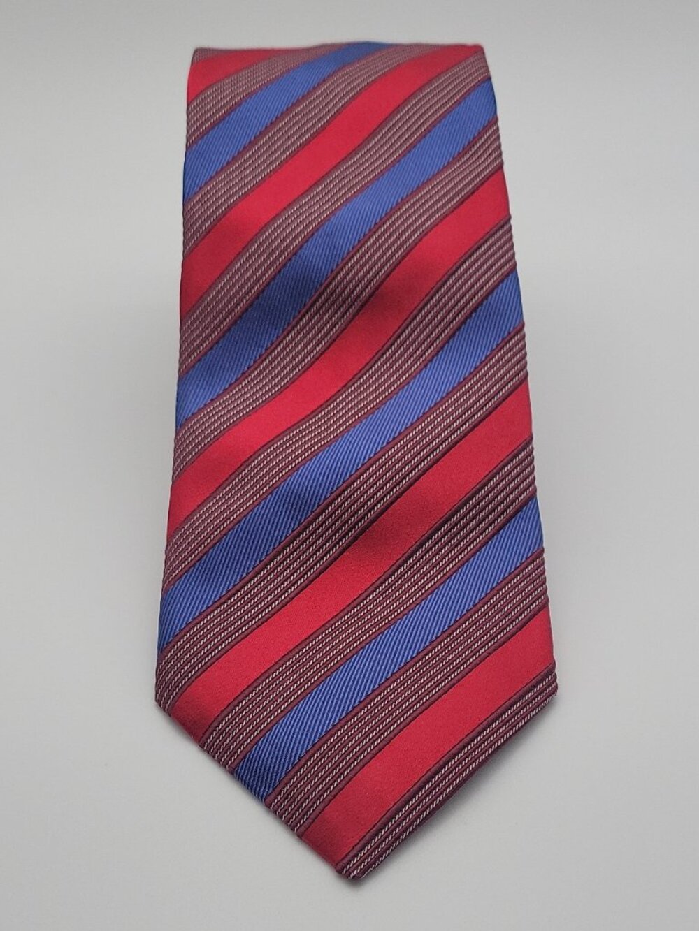Ermenegildo Zegna 100% Silk Striped Red Blue Brown Men's Tie Woven Designer